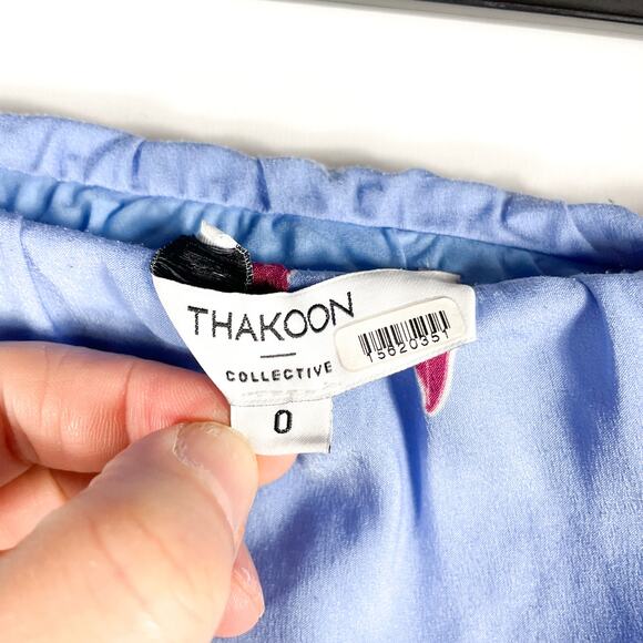 Thakoon Floral Midi Skirt Blue Red Midi Side‎ Slit A-line Elastic Waist Sz 0 - Picture 11 of 14